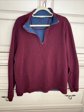 Tommy Bahama Men's Zip-Up Sweater in Burgundy with Blue Trim